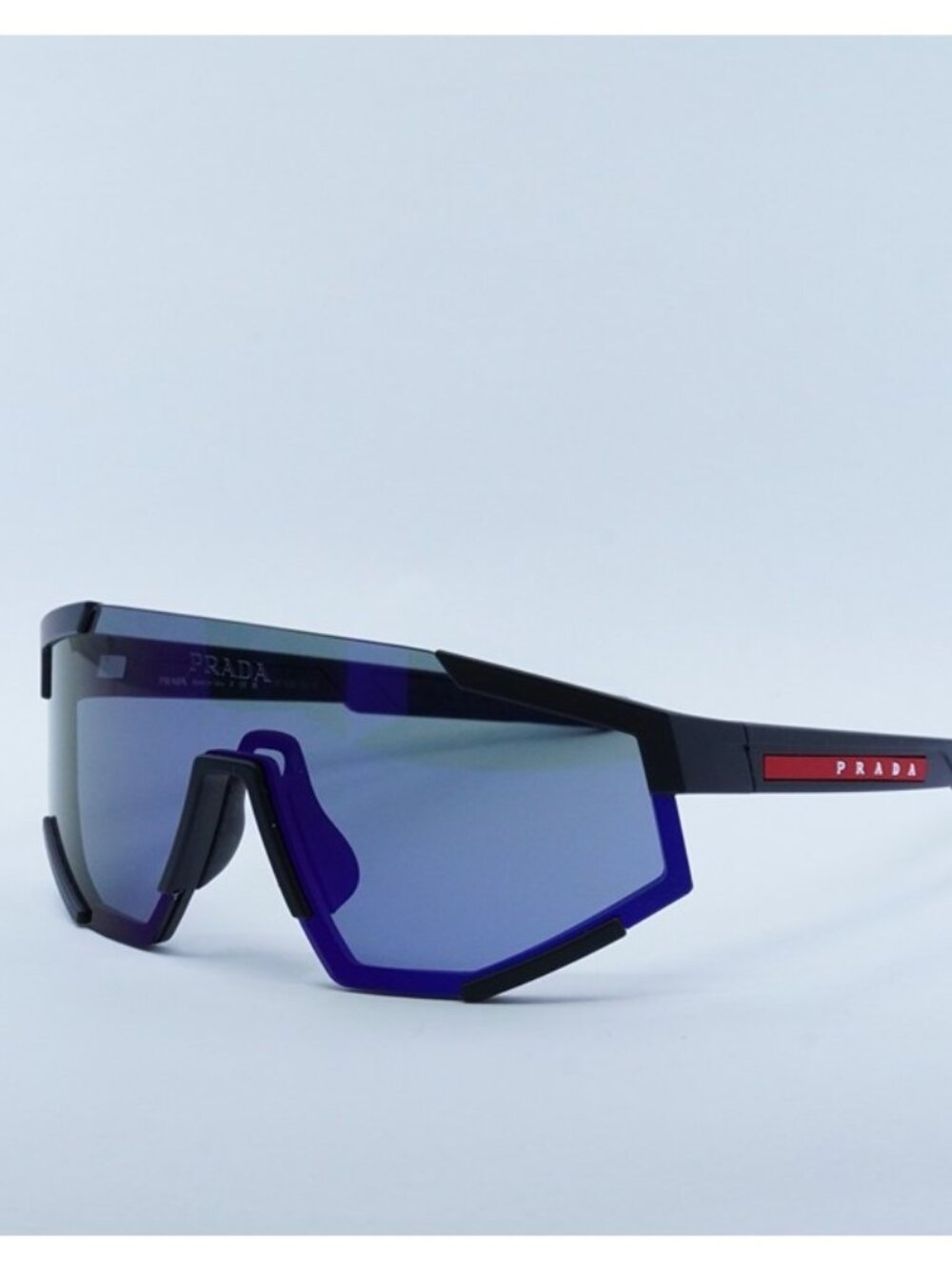 Prada Sport PS04WS DG070A Sunglasses Black Shield Frame, Blue Lenses